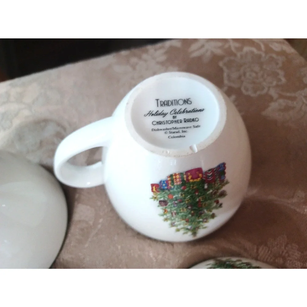 Christopher Radko Traditions Holiday Christmas Celebrations 4 Cup & Saucer Sets